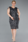 Anthracite V Neck Midi Sequined Plus Size Evening Gown ABK2331