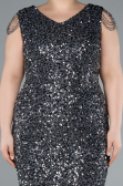 Anthracite V Neck Midi Sequined Plus Size Evening Gown ABK2331