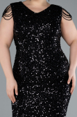 Black V Neck Midi Sequined Plus Size Evening Gown ABK2331
