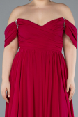 Koyu Fuşya Boat Neck Long Chiffon Plus Size Prom Dress ABU3738