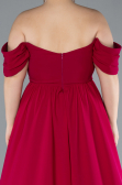 Koyu Fuşya Boat Neck Long Chiffon Plus Size Prom Dress ABU3738