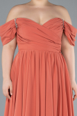Peach Boat Neck Long Chiffon Plus Size Prom Dress ABU3738