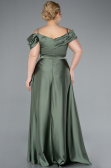 Olive Drab Satin Off Shoulder Long Satin Plus Size Evening Gown ABU4869