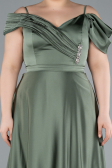 Olive Drab Satin Off Shoulder Long Satin Plus Size Evening Gown ABU4869