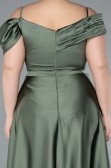 Olive Drab Satin Off Shoulder Long Satin Plus Size Evening Gown ABU4869