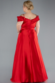 Red Satin Off Shoulder Long Satin Plus Size Evening Gown ABU4869