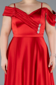 Red Satin Off Shoulder Long Satin Plus Size Evening Gown ABU4869
