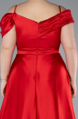 Red Satin Off Shoulder Long Satin Plus Size Evening Gown ABU4869