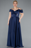Navy Blue Satin Off Shoulder Long Satin Plus Size Evening Gown ABU4869