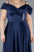 Navy Blue Satin Off Shoulder Long Satin Plus Size Evening Gown ABU4869