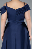 Navy Blue Satin Off Shoulder Long Satin Plus Size Evening Gown ABU4869