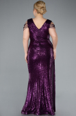 Dark Purple V Neck Long Sequined Slit Plus Size Evening Dress ABU4886