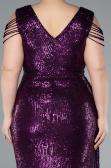 Dark Purple V Neck Long Sequined Slit Plus Size Evening Dress ABU4886