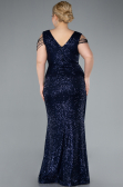 Navy Blue V Neck Long Sequined Slit Plus Size Evening Dress ABU4886