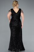 Black V Neck Long Sequined Slit Plus Size Evening Dress ABU4886