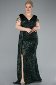 Emerald Green V Neck Long Sequined Slit Plus Size Evening Dress ABU4886