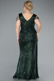 Emerald Green V Neck Long Sequined Slit Plus Size Evening Dress ABU4886