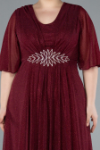 Burgundy Short Sleeve V Neck Long Glittery Plus Size Evening Dress ABU4887