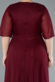 Burgundy Short Sleeve V Neck Long Glittery Plus Size Evening Dress ABU4887