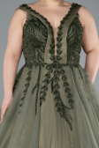 Olive Drab Sleeveless Stoned Long Plus Size Haute Couture Dress ABU4456