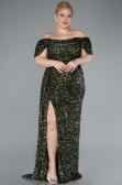 Long Olive Drab Scaly Plus Size Evening Gown ABU4863