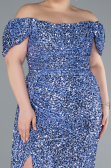 Long Indigo Scaly Plus Size Evening Gown ABU4863
