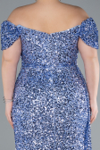 Long Indigo Scaly Plus Size Evening Gown ABU4863
