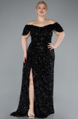 Long Black Scaly Plus Size Evening Gown ABU4863