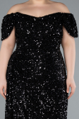 Long Black Scaly Plus Size Evening Gown ABU4863