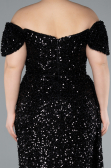 Long Black Scaly Plus Size Evening Gown ABU4863