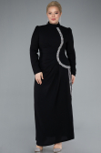 Black Long Sleeve Stand Collar Hijab Plus Size Evening Dress ABU4881