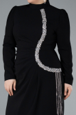 Black Long Sleeve Stand Collar Hijab Plus Size Evening Dress ABU4881