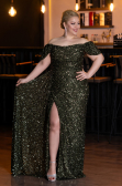 Long Olive Drab Scaly Plus Size Evening Gown ABU4863