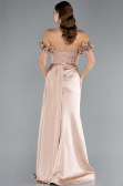Long Beige Satin Evening Dress ABU4895