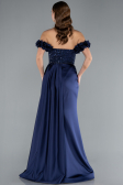 Long Navy Blue Satin Evening Dress ABU4895