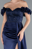 Long Navy Blue Satin Evening Dress ABU4895