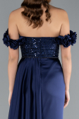 Long Navy Blue Satin Evening Dress ABU4895