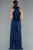 Navy Blue Halter Neck Long Chiffon Evening Dress ABU4811