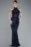 Long Navy Blue Beaded Evening Dress ABU4912