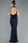 Long Navy Blue Beaded Evening Dress ABU4912