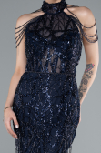 Long Navy Blue Beaded Evening Dress ABU4912