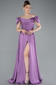 Lila Boat Neck Slit Long Satin Prom Gown ABU4508