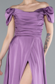 Lila Boat Neck Slit Long Satin Prom Gown ABU4508