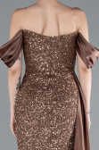 Copper Boat Neck Slit Long Sequined Evening Gown ABU4085