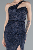 Navy Blue One Shoulder Slit Long Glitter Mermaid Evening Gown ABU4697