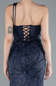 Navy Blue One Shoulder Slit Long Glitter Mermaid Evening Gown ABU4697