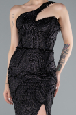 Black One Shoulder Slit Long Glitter Mermaid Evening Gown ABU4697