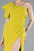 Pistachio Green One Shoulder Slit Long Chiffon Prom Dress ABU4091
