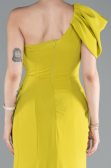 Pistachio Green One Shoulder Slit Long Chiffon Prom Dress ABU4091