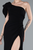 Black One Shoulder Slit Long Chiffon Prom Dress ABU4091